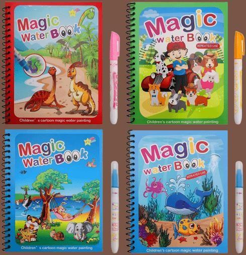 "Magic Water Doodle Book for Kids – Reusable Coloring with Pen (Set of 4)"