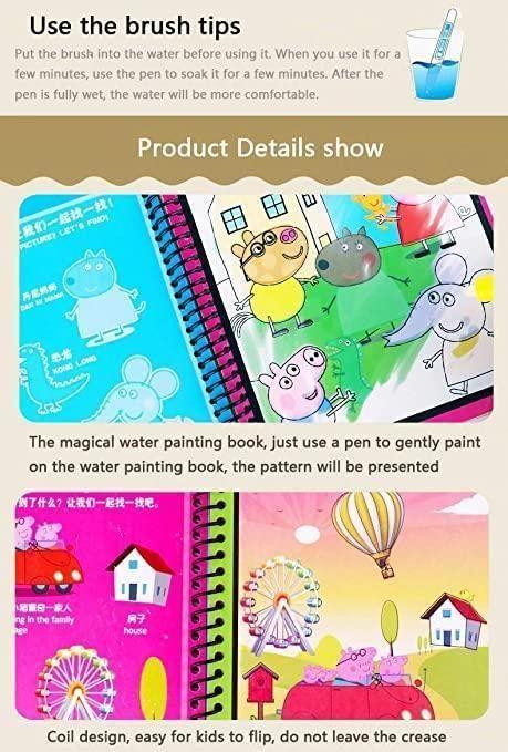 "Magic Water Doodle Book for Kids – Reusable Coloring with Pen (Set of 4)"