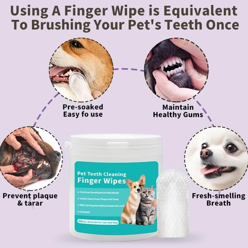 Disposable Dental Finger Wipes For Pets(50 Wipes)